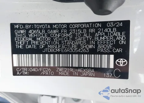 2024 Toyota Corolla Hybrid Se z USA, uszkodzony, nr VIN JTDBCMFE6R3054263